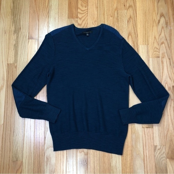 John Varvatos Teal V-Neck Sweater Elbow Patches WORN ON CW'S LEGACIES - Picture 8 of 11